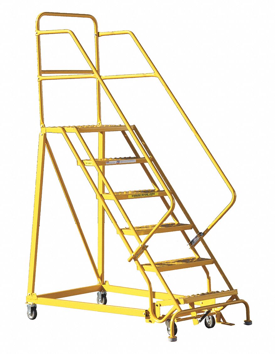 6-Step Rolling Ladder, Perforated Step Tread, 96 in Overall Height, 450 ...