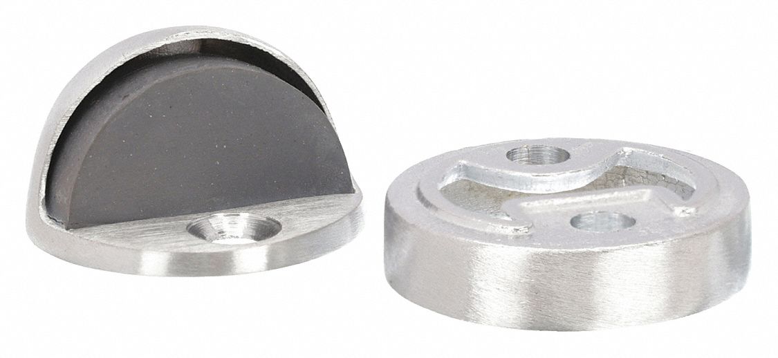 Dome Door Stop: Floor - Mounted, 1 1/2 in Lg, 1 in Overall Ht, Chrome