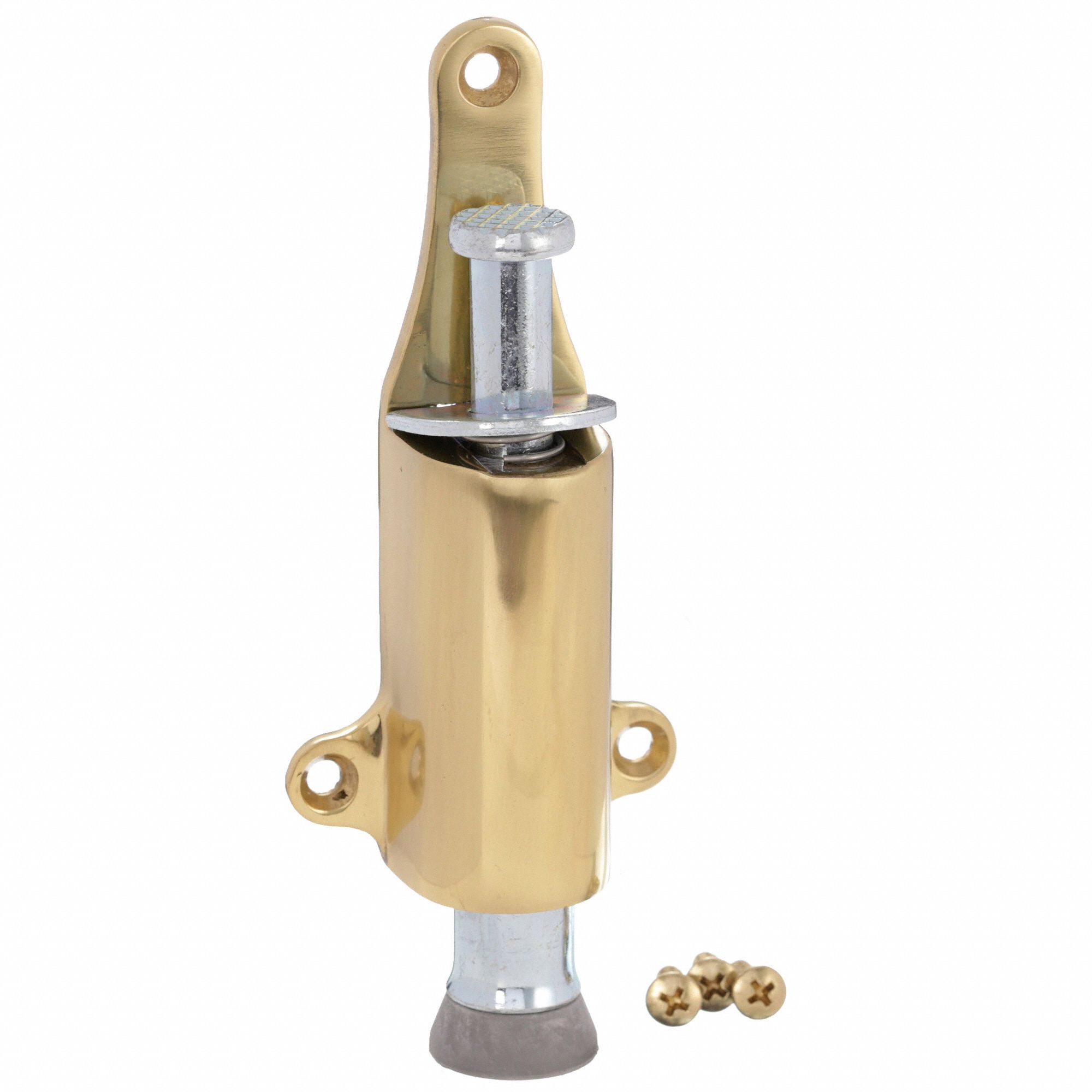 GRAINGER APPROVED Plunger Door Holder Polished Brass, Solid Brass, 1 1