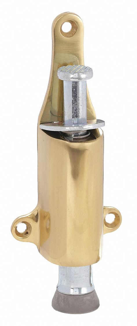 Plunger Door Holder: Door - Mounted, 2 1/4 in Wd, 5 5/8 in Overall Ht, Brass
