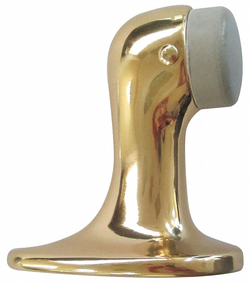 GRAINGER APPROVED Rigid Door Stop Floor Mount, Polished Brass, 2 5/8