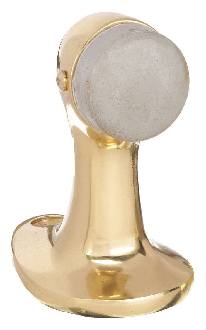 Door Stop: Floor - Mounted, 2 5/8 in Lg, 1 5/8 in Wd, 2 3/4 in Overall Ht, Brass