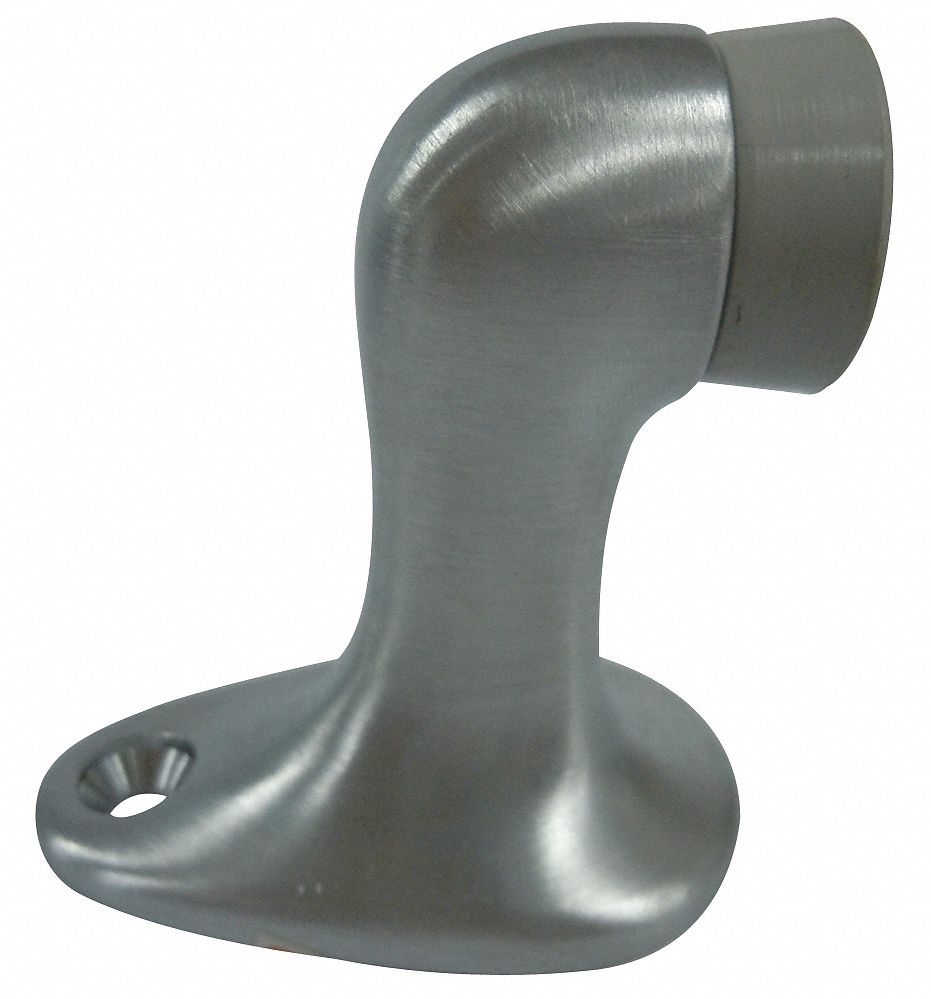 GRAINGER APPROVED Solid Brass, Rigid Door Stop, Floor Mount, Satin