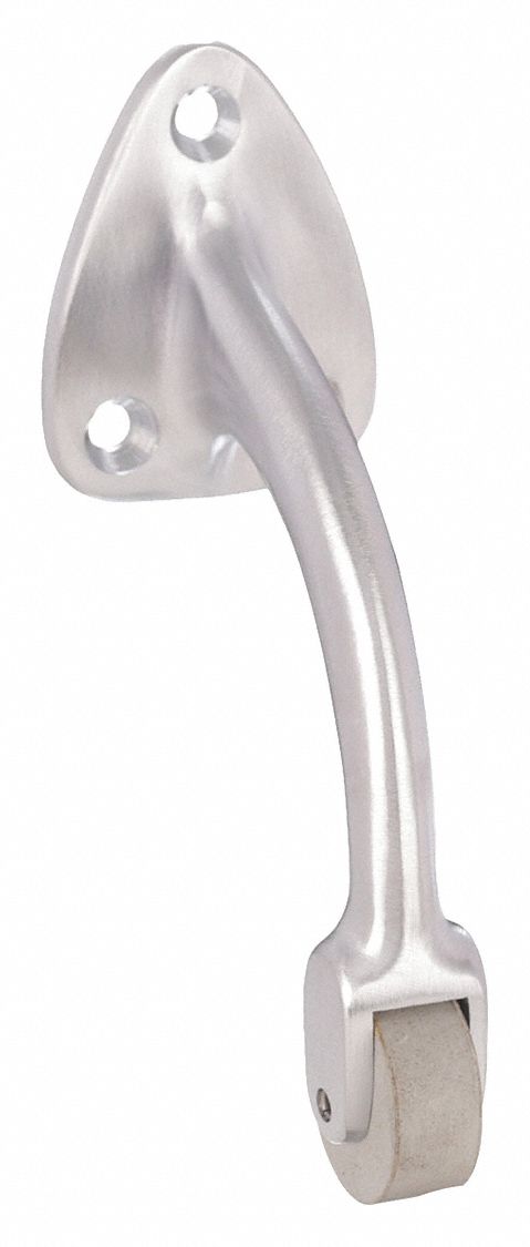 Curved Roller Stop: Door - Mounted, 5 in Lg, 1 5/8 in Wd, 2 5/8 in Overall Ht, Chrome