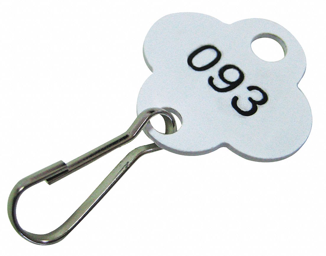 GRAINGER APPROVED Key Tag Numbered 1 to 100 Plastic Shamrock Shape Tag
