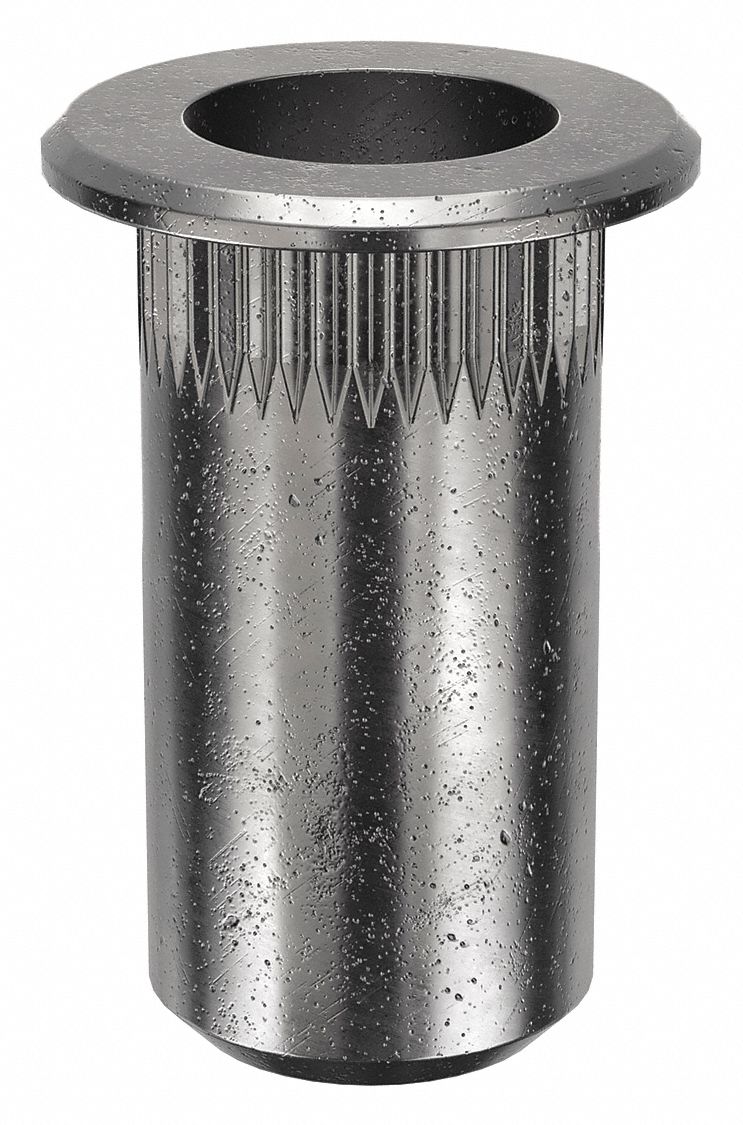 Rivet Nut: #10-24 Thread Size, 39/64 in Overall Lg, 19/64 in Insert Dia, Round, Steel, Steel, 25 PK