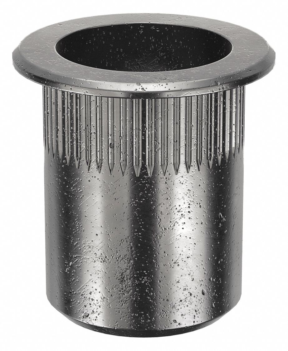 Rivet Nut: M8-1.25 Thread Size, 18.4 mm Overall Lg, 13.5 mm Insert Dia, Round, Steel, Steel, 10 PK