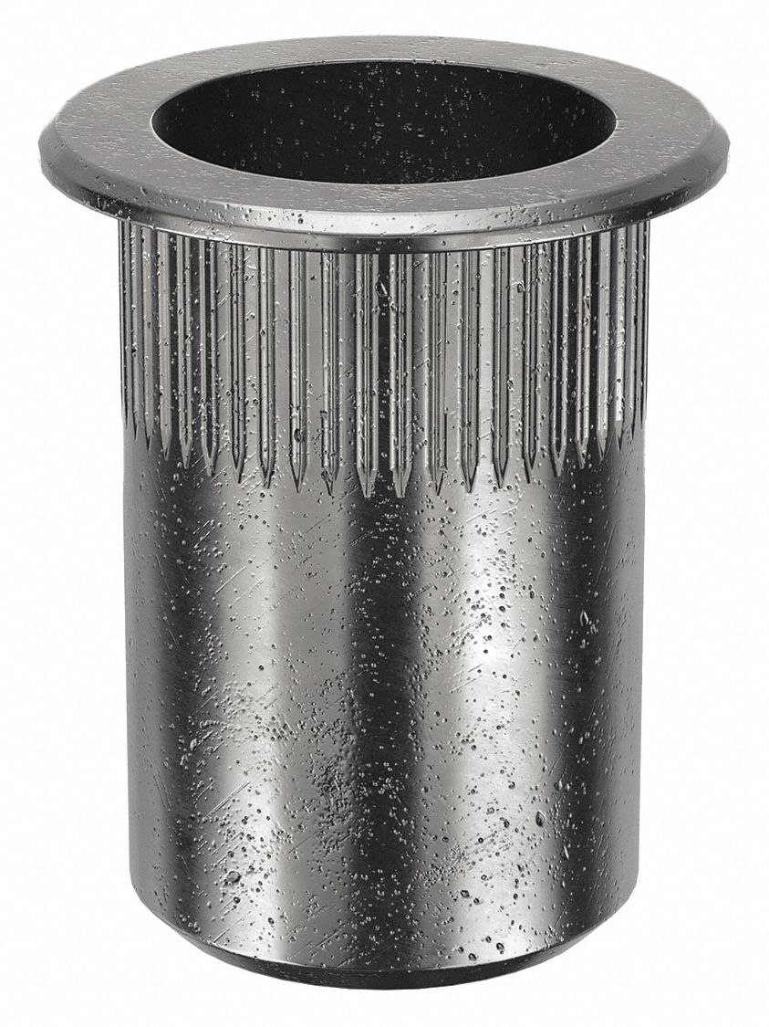 Rivet Nut: M10-1.50 Thread Size, 21.3 mm Overall Lg, 13.5 mm Insert Dia, Round, Steel, Steel, 10 PK