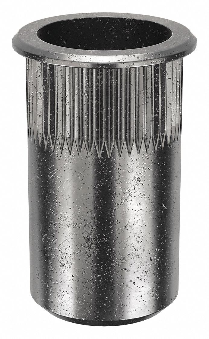 Rivet Nut: M4-0.70 Thread Size, 12.4 mm Overall Lg, 6.7 mm Insert Dia, Round, Steel, Steel, 25 PK