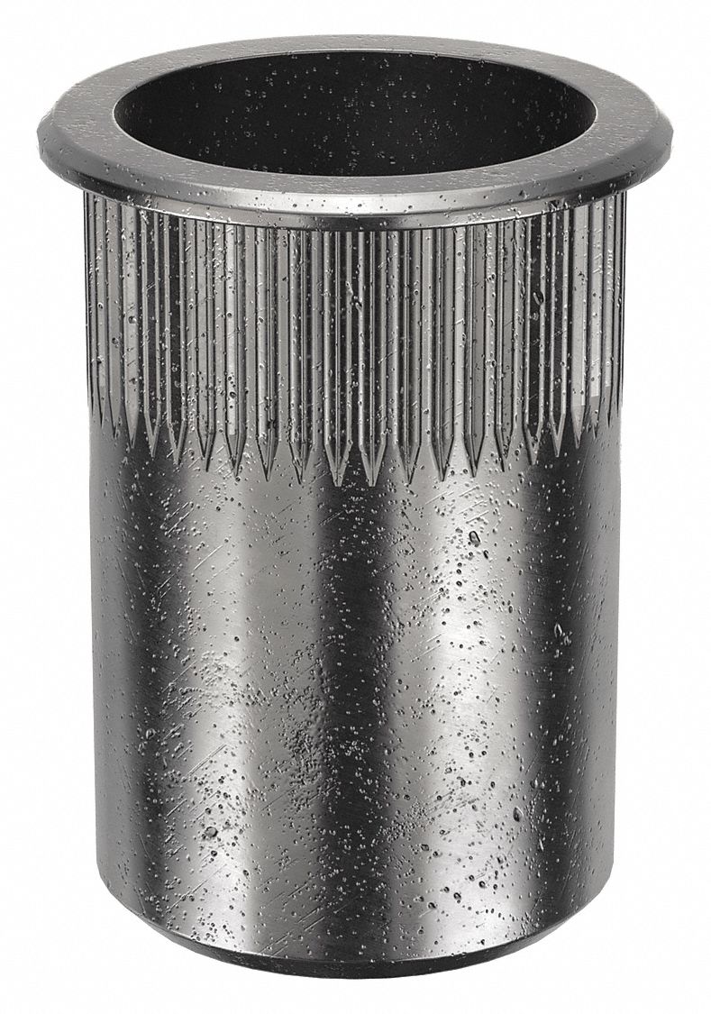 Rivet Nut: M6-1.00 Thread Size, 15.3 mm Overall Lg, 9.9 mm Insert Dia, Round, Steel, Steel, 25 PK