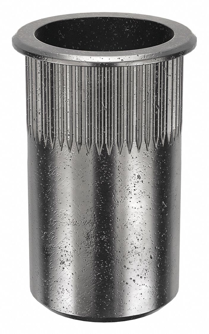 Rivet Nut: M6-1.00 Thread Size, 17.8 mm Overall Lg, 9.9 mm Insert Dia, Round, Steel, Steel, 25 PK