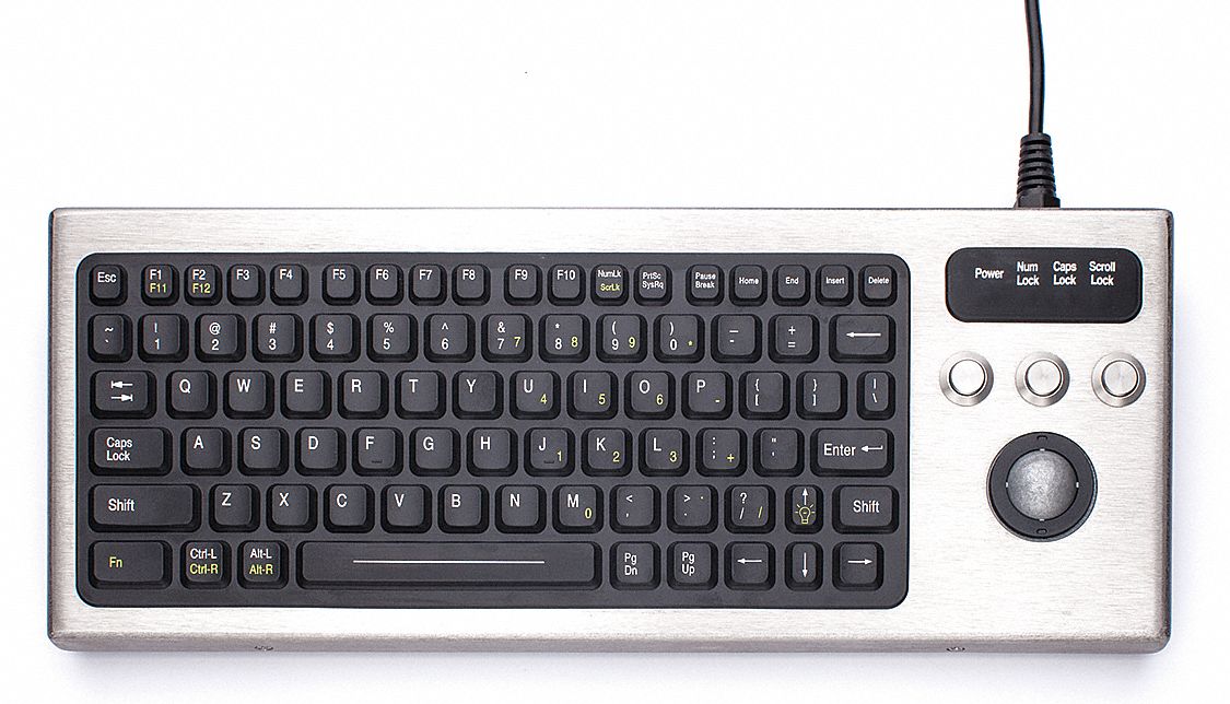 Keyboard: Corded, USB, Black, Linux(R)/Windows(R), 10 ft Cable Lg, Backlit/Trackball