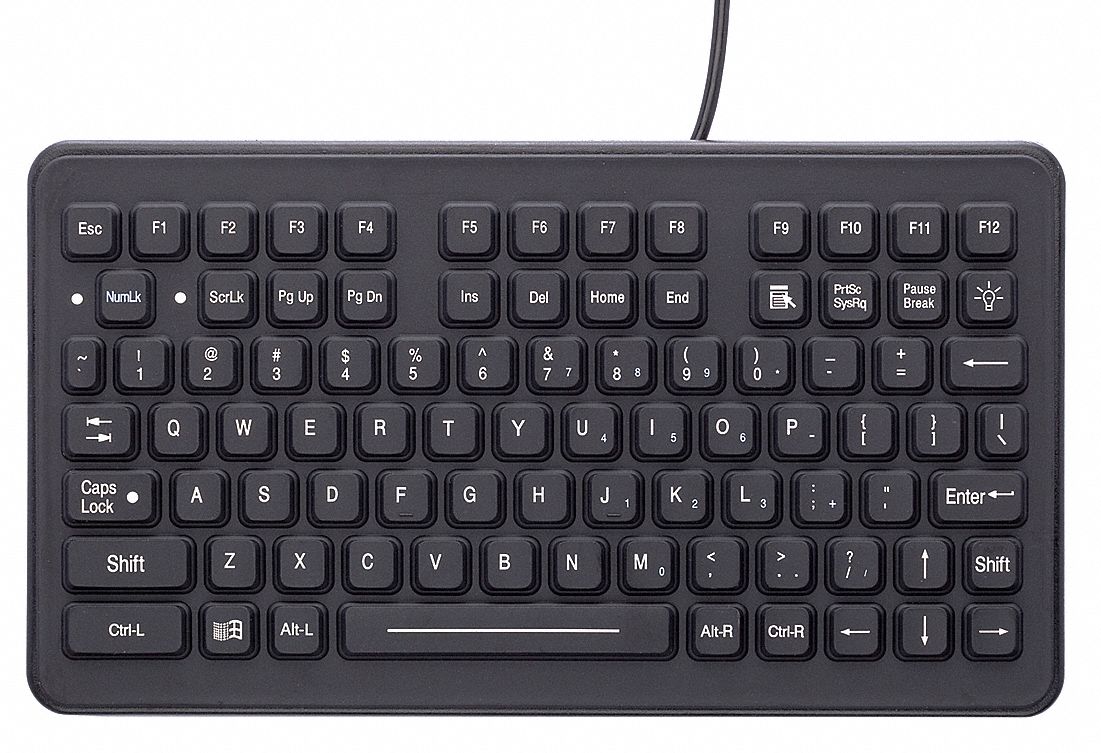 Keyboard: USB Connection, Black, 11 3/8 in Lg, 4 ft Cable Lg
