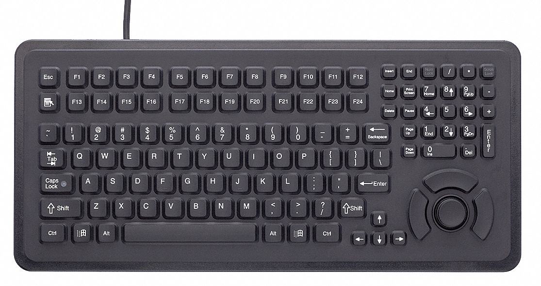 Keyboard: Corded, USB, Black, Linux(R)/Windows(R), 10 ft Cable Lg, 5/8 in Ht