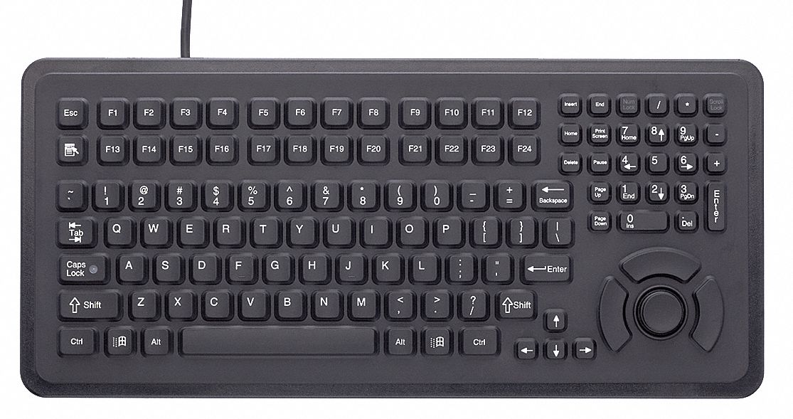 Keyboard: USB Connection, Black, 15 3/8 in Lg, 10 ft Cable Lg