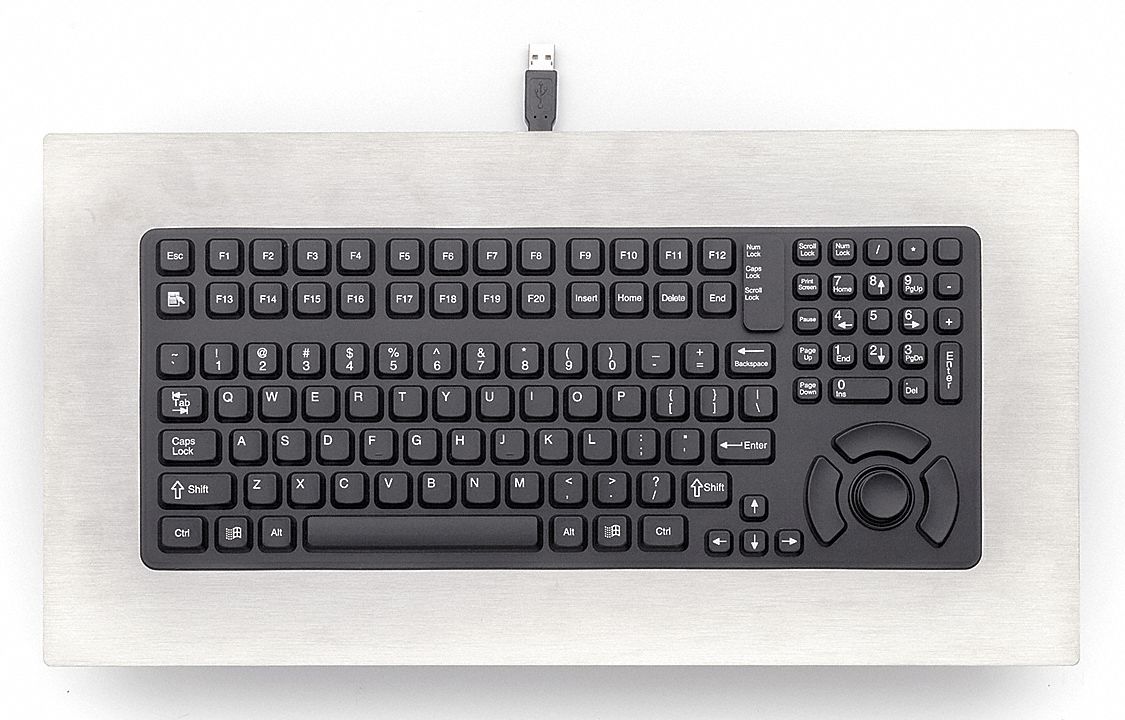 Keyboard: Corded, USB, Black, Linux(R)/Windows(R), 10 ft Cable Lg, 1 37/64 in Ht