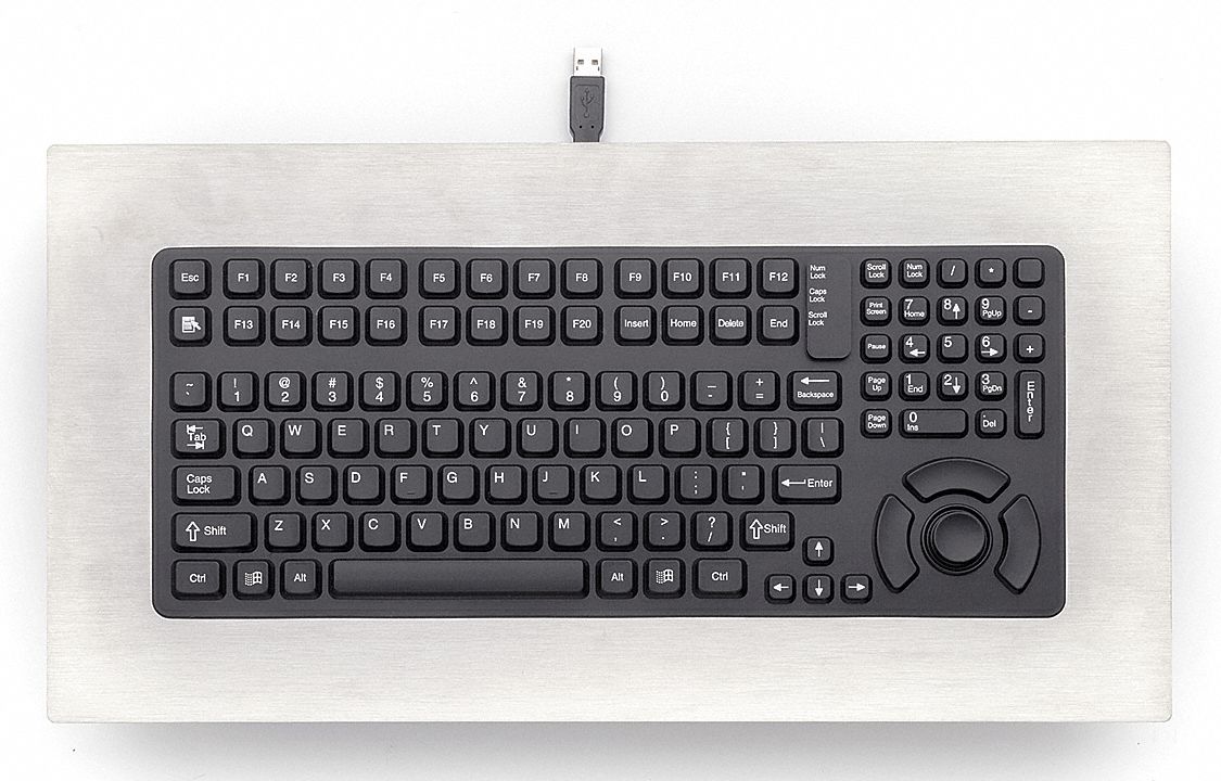 Keyboard: USB Connection, Black, 17 3/4 in Lg, 10 ft Cable Lg