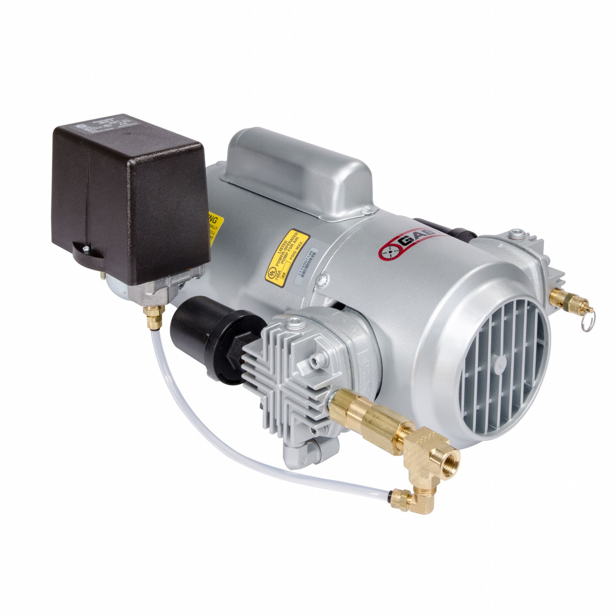 Piston Air Compressor: 0.333 hp, 1 Phase, 115V AC, 50 psi Max Continuous Pressure, 3 cfm