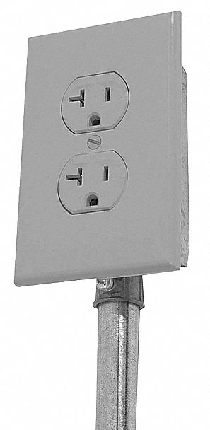 Standard Duplex Outlet: Fluorescent, Gray, Handy Box, 10 ft Conduit Lg