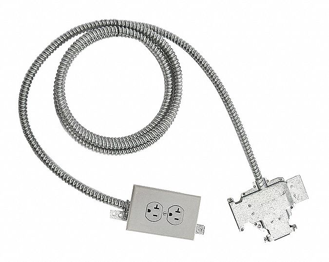 Modular Duplex Outlet: Fluorescent, Gray, Handy Box, 10 ft Conduit Lg, Pre-Wired