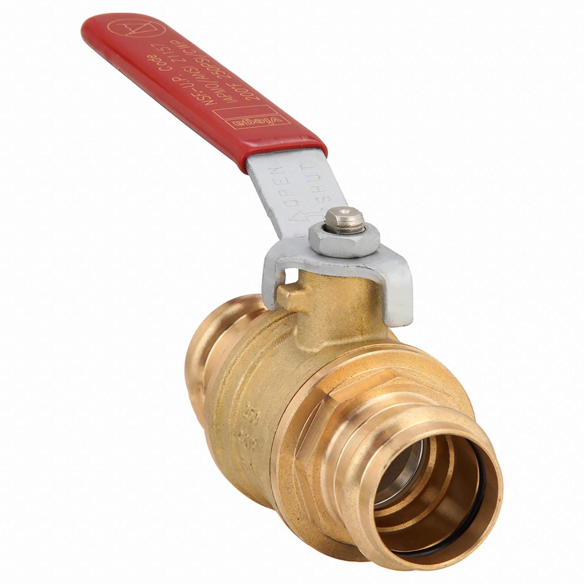 Manual Two-Way Ball Valve: 1 1/4 in, Brass/Bronze, Straight, Press x Press, Full Port