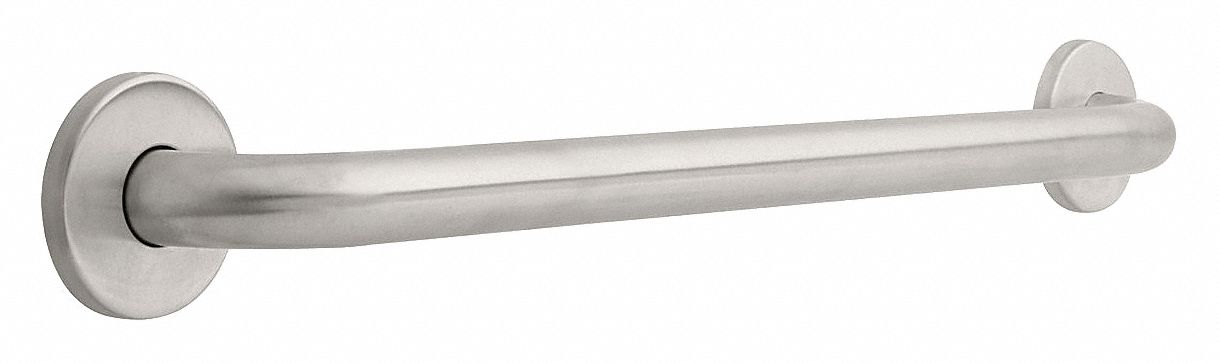 Grab Bar: Straight, 24 in Lg, 1 1/4 in Dia, Stainless Steel, Satin, Silver