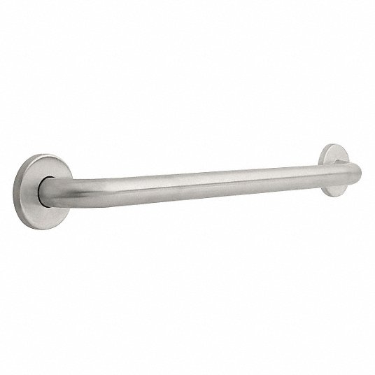 Grab Bar: Smooth, Stainless Steel, Silver, 24 in Lg, 1 1/4 in Dia.