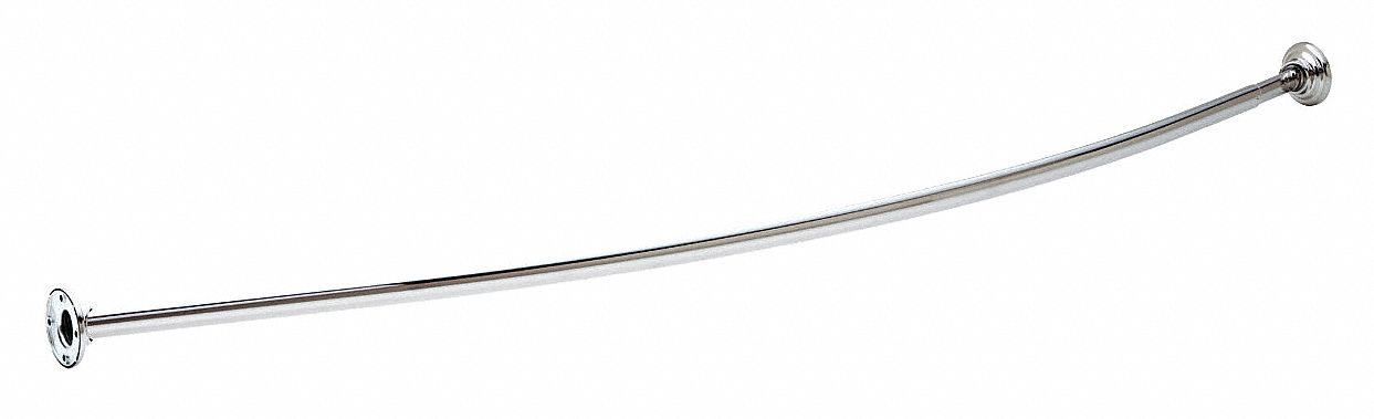 Curved Shower Rod: 211-5BS, Stainless Steel, 60 in Lg, Bright, 25 lb Wt Capacity