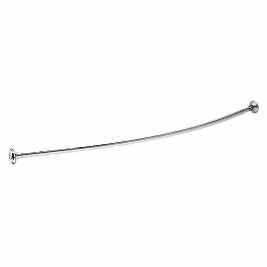 Curved Shower Rod: 60 in Rod or Track Lg, 1 in Rod Dia., Bright