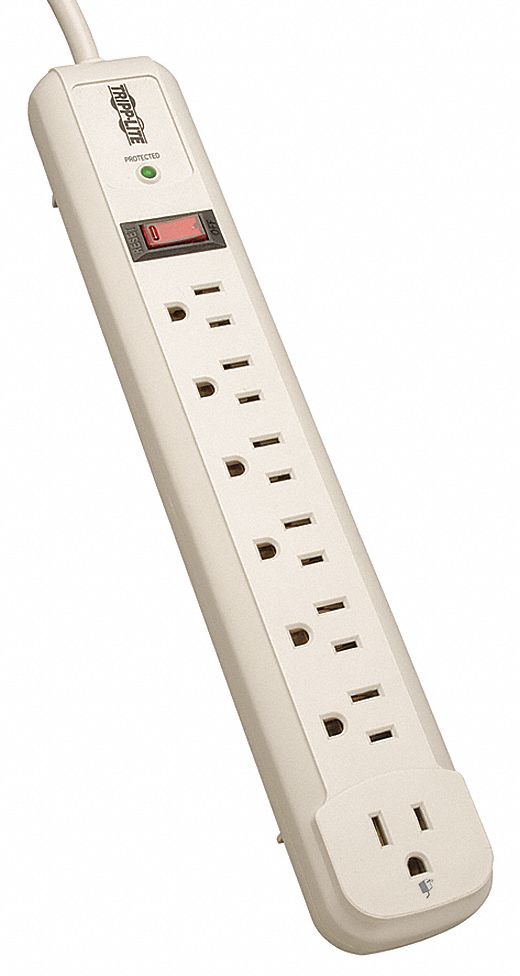 SURGE PROTECTOR OUTLET STRIP, 7 OUTLETS, NEMA 5-15R, NEMA 5-15P, 4 FT CORD, WHITE