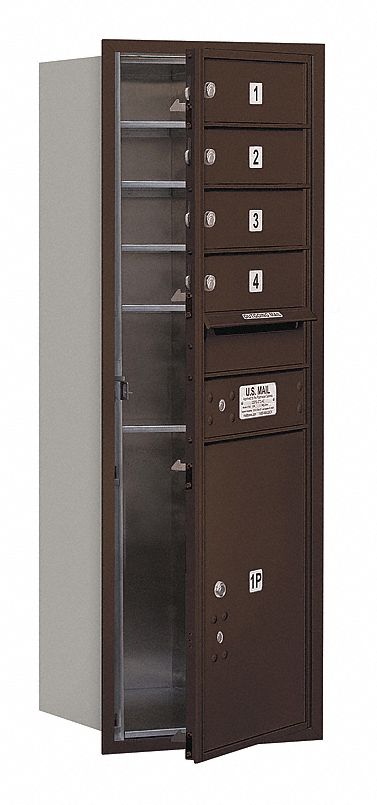 Mailbox: 4C, 5 Doors, Horizontal, 41 3/8 in H x 17 in W x 16 1/2 in D, Recessed Mounting, Lockable