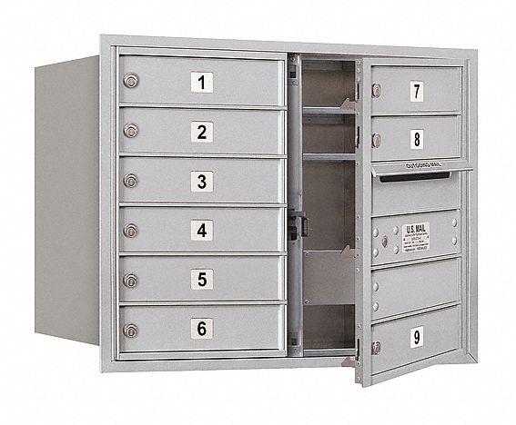 Mailbox: 4C, 9 Doors, Horizontal, 23 7/8 in H x 31 1/8 in W x 16 1/2 in D, Recessed Mounting