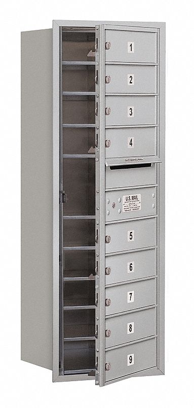 Mailbox: 4C, 9 Doors, Horizontal, 41 3/8 in H x 17 in W x 16 1/2 in D, Recessed Mounting, Lockable