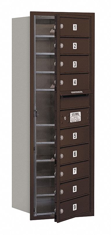 Mailbox: 4C, 9 Doors, Horizontal, 41 3/8 in H x 17 in W x 16 1/2 in D, Recessed Mounting, Lockable