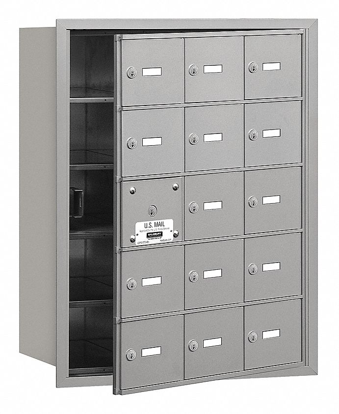 Mailbox: 4B+, 15 Doors, Horizontal, 29 3/4 in H x 22 3/4 in W x 16 1/2 in D, Recessed Mounting