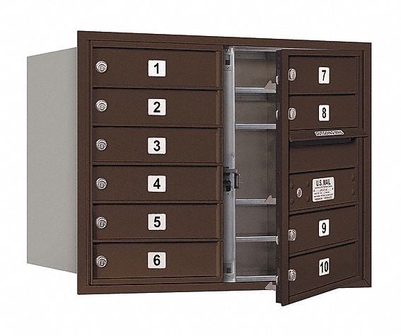 Mailbox: 4C, 10 Doors, Horizontal, 23 7/8 in H x 31 1/8 in W x 16 1/2 in D, Recessed Mounting