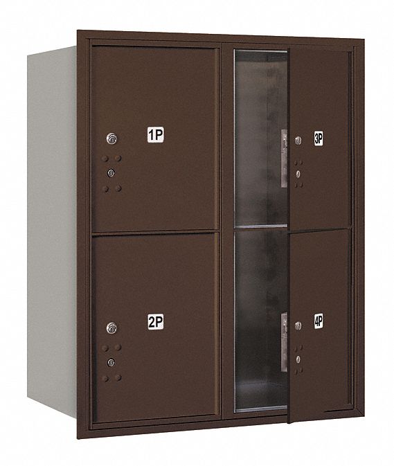 Mailbox: 4C, 4 Doors, Horizontal, 37 7/8 in H x 31 1/8 in W x 16 1/2 in D, Recessed Mounting