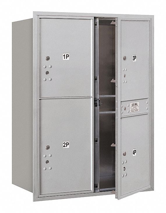 Mailbox: 4C, 4 Doors, Horizontal, 41 3/8 in H x 31 1/8 in W x 16 1/2 in D, Recessed Mounting