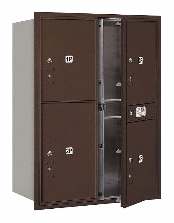 Mailbox: 4C, 4 Doors, Horizontal, 41 3/8 in H x 31 1/8 in W x 16 1/2 in D, Recessed Mounting