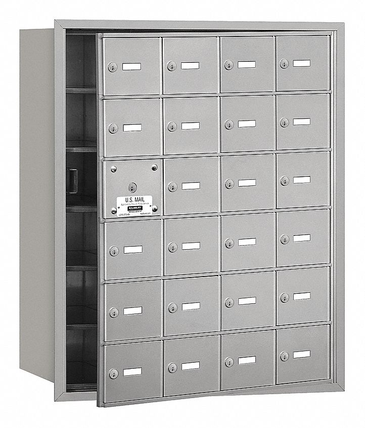 Mailbox: 4B+, 24 Doors, Horizontal, 35 1/4 in H x 29 1/4 in W x 16 1/2 in D, Recessed Mounting