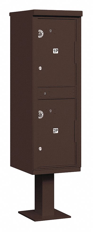 Parcel Locker: 2 Doors, Vertical, 62 in H x 16 in W x 18 in D, Pedestal Mounting, Lockable