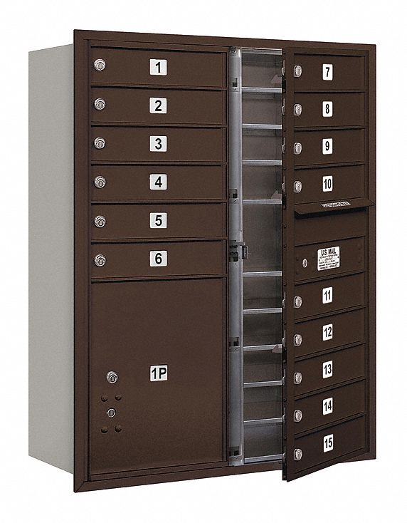 Mailbox: 4C, 16 Doors, Horizontal, 41 3/8 in H x 31 1/8 in W x 16 1/2 in D, Recessed Mounting