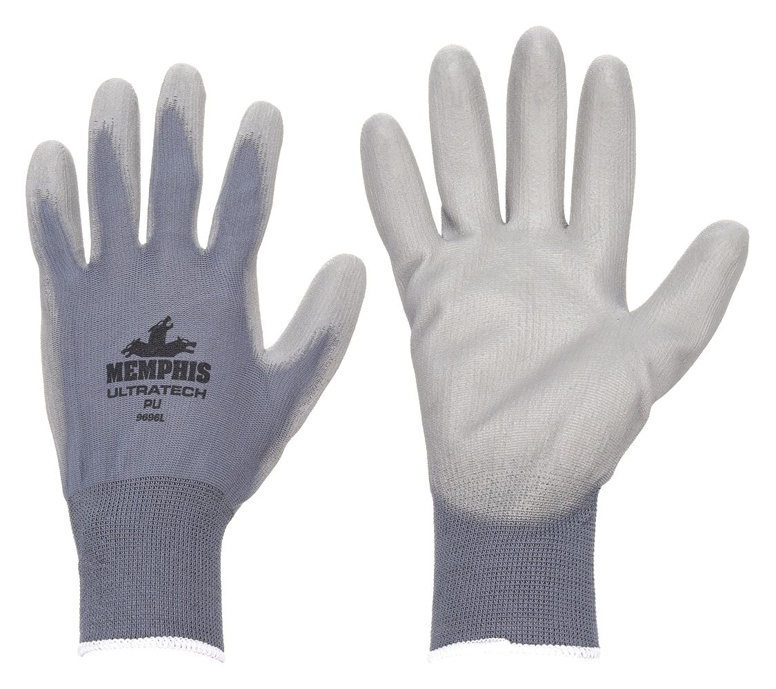 COATED GLOVES,PUR,NYLON,M,GREY,PR