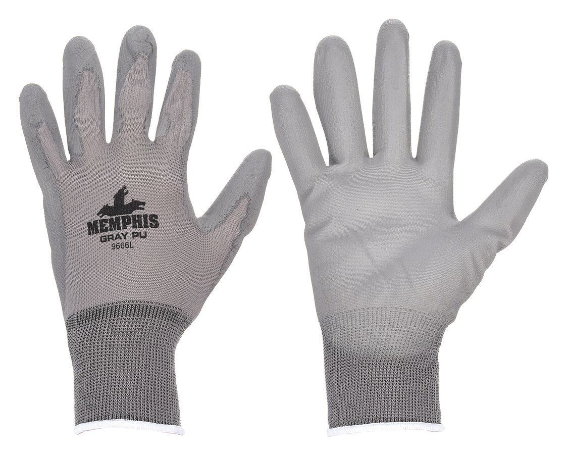 COATED GLOVES,PUR,NYLON,S,GREY,PR