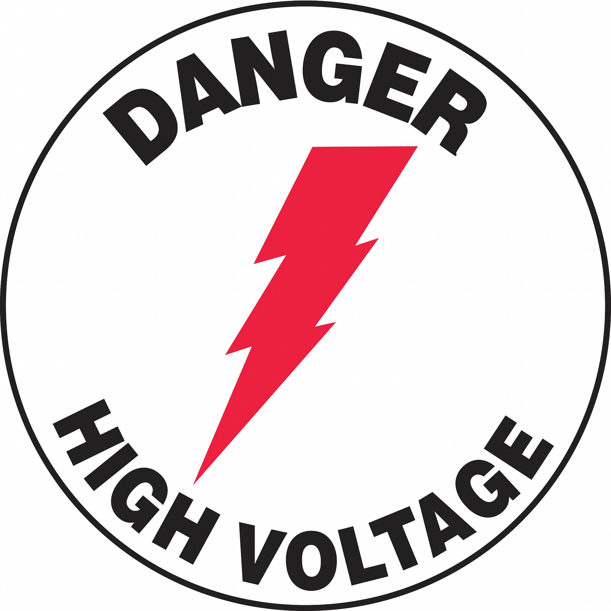 SLIP-GARD ROUND FLOOR SIGN, VINYL, DANGER HIGH VOLTAGE, NO HEADER, CIRCLE, 17 IN HEIGHT, ADHESIVE MOUNT