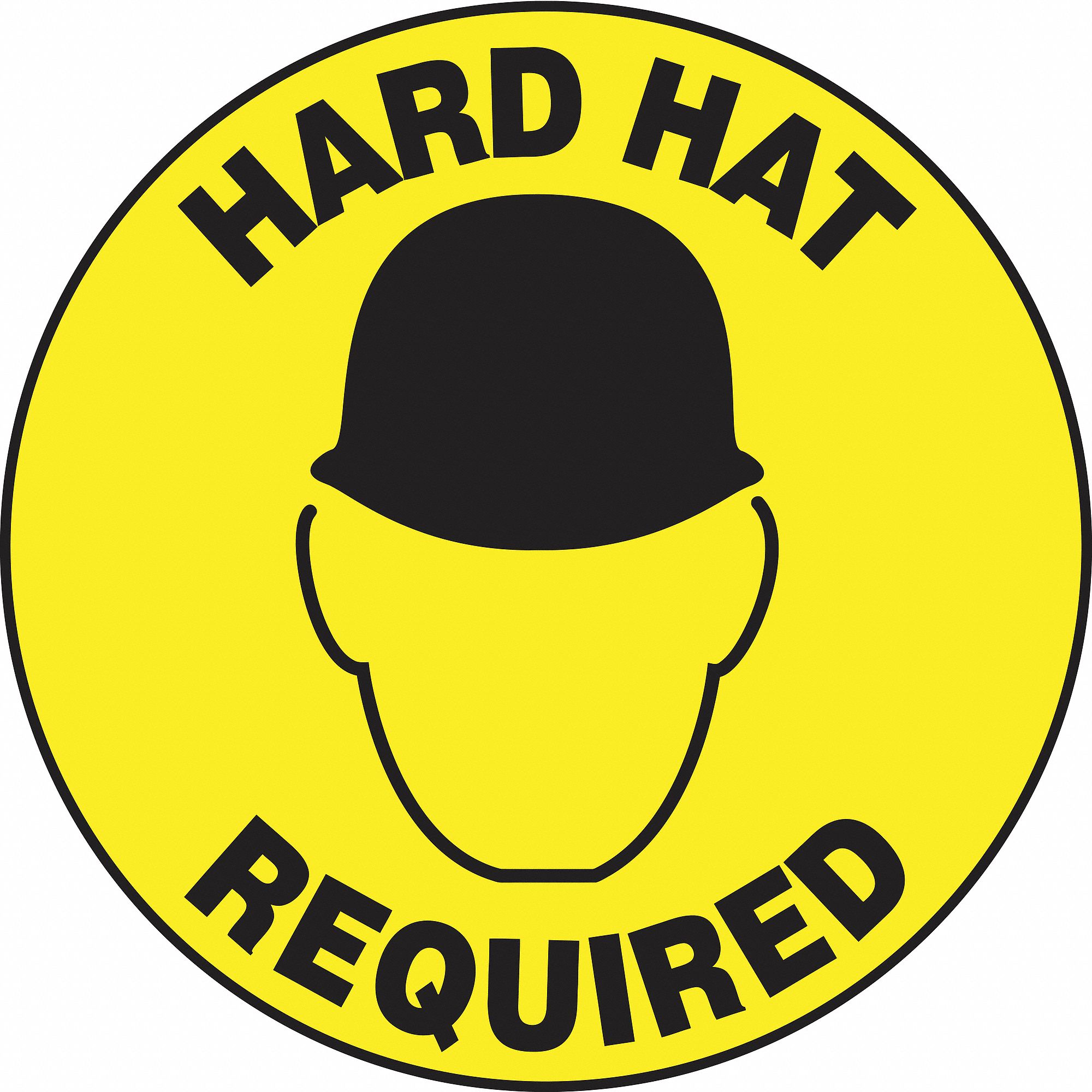 SLIP-GARD ROUND FLOOR SIGN, VINYL, HARD HAT REQUIRED, NO HEADER, CIRCLE, 17 IN HEIGHT, ADHESIVE MOUNT