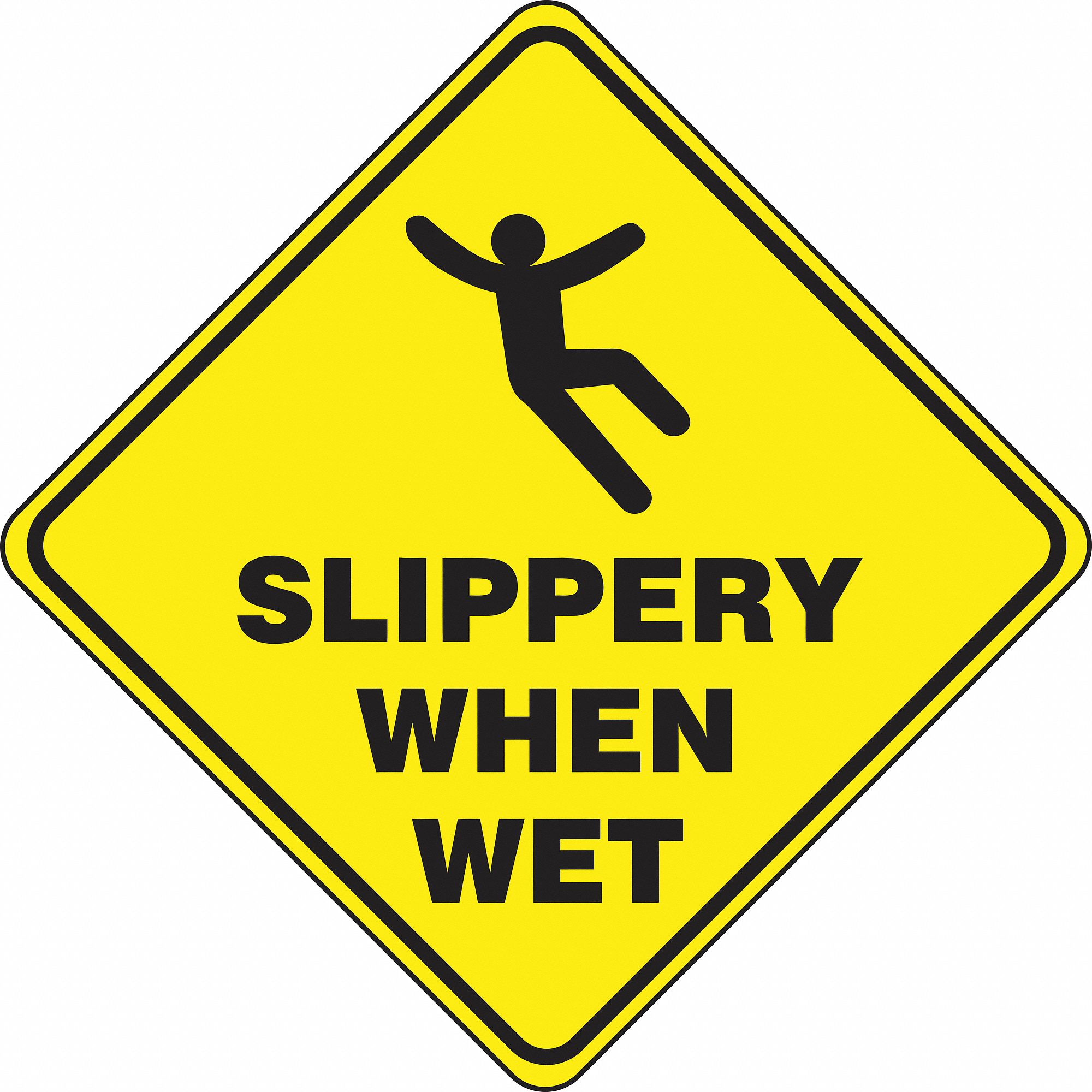 SLIP-GARD DIAMOND SHAPE FLOOR SIGN, VINYL, 17 IN WIDTH, 17 IN HEIGHT, YELLOW, ADHESIVE FLOOR
