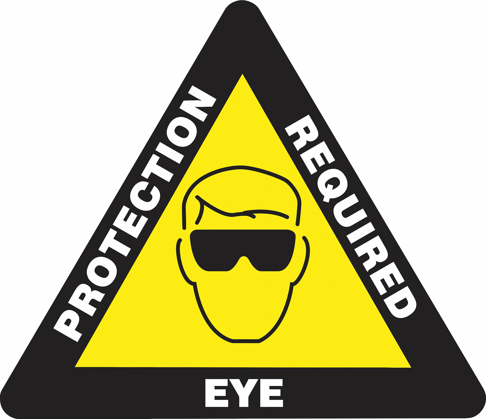 SLIP-GARD TRIANGLE SHAPE FLOOR SIGN, VINYL, EYE PROTECTION REQUIRED, NO HEADER, TRIANGLE, ADHESIVE MOUNT, 15 X 17 IN