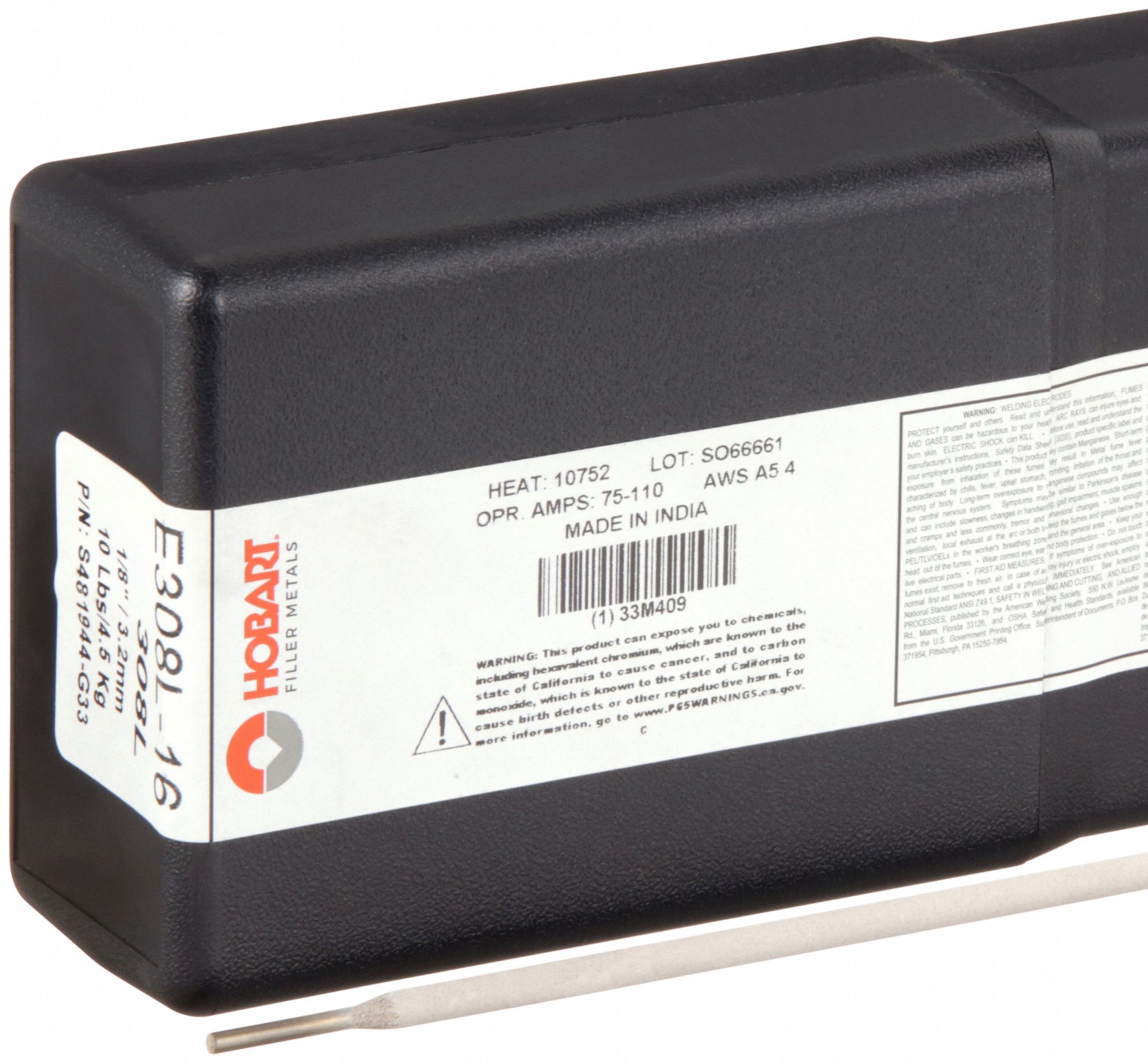 Stick Electrode: Stainless Steel, E308/308L-16, 1/8 in x 14 in, 10 lb