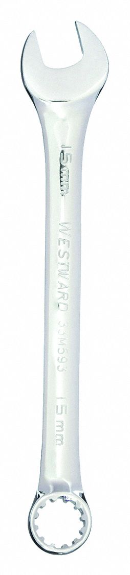 COMBINATION WRENCH, ALLOY STEEL, CHROME, 15 MM HEAD SIZE, 7 3/4 IN OVERALL L, OFFSET